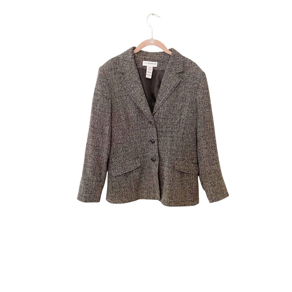 Sag Harbor Womens Petite Blazer Black White Pockets 3 Button‎ Lined Size 14P